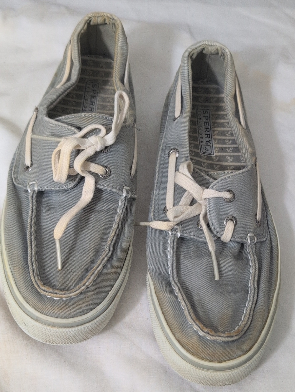 Sperry Women's Gray Canvas Boat Shoes with Cream Laces